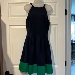 Navy blue A line dress with Kelly green 5 inch hem